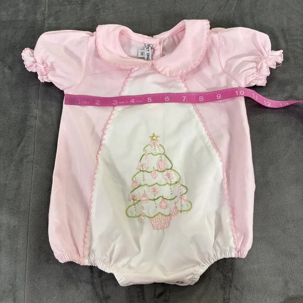 Sweeat Dreams 9m Pink & White Christmas Tree Embroidered Romper Bnfts Charity